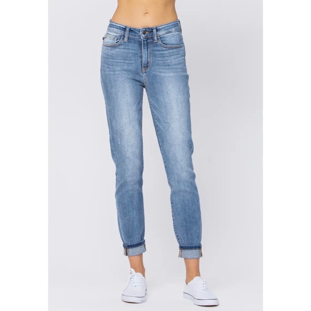 Judy Blue High Rise Double Cuff Slim Fit Jeans Light Stretch Denim 15 NWT